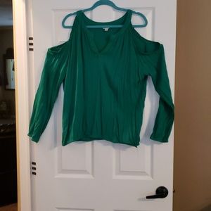 Emerald green cold shoulder top